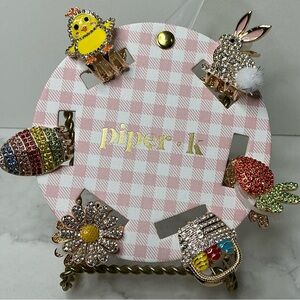 Piper K  6 Hair Clip Set Spring Easter Chick Bunny Carrot Basket Accessories
